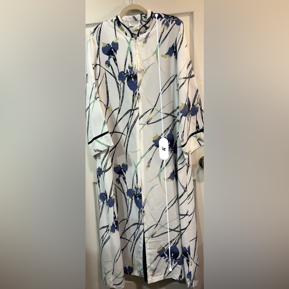 Vtg Natori Classics for Saks Caftan Full Zip Gown Robe Iris Floral Sz XS - Picture 10 of 16